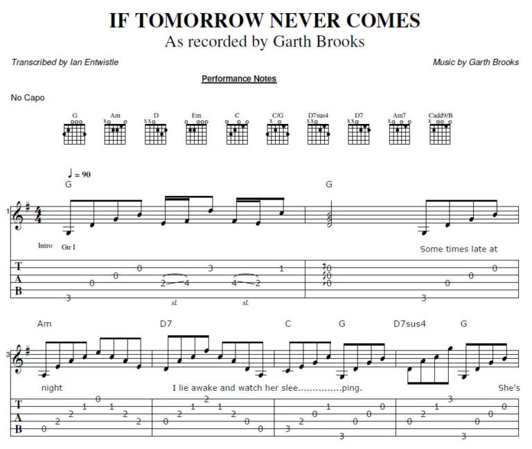 If Tomorrow Never Comes (Garth Brooks) guitar tab Ian Entwistle