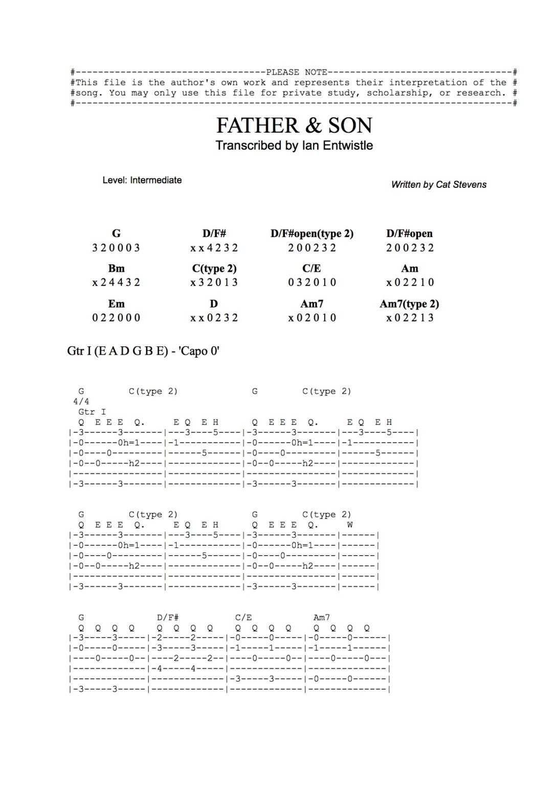 Cat Stevens《Father And Son》尤克里里谱_G调ukulele谱 - 尤克里里吧