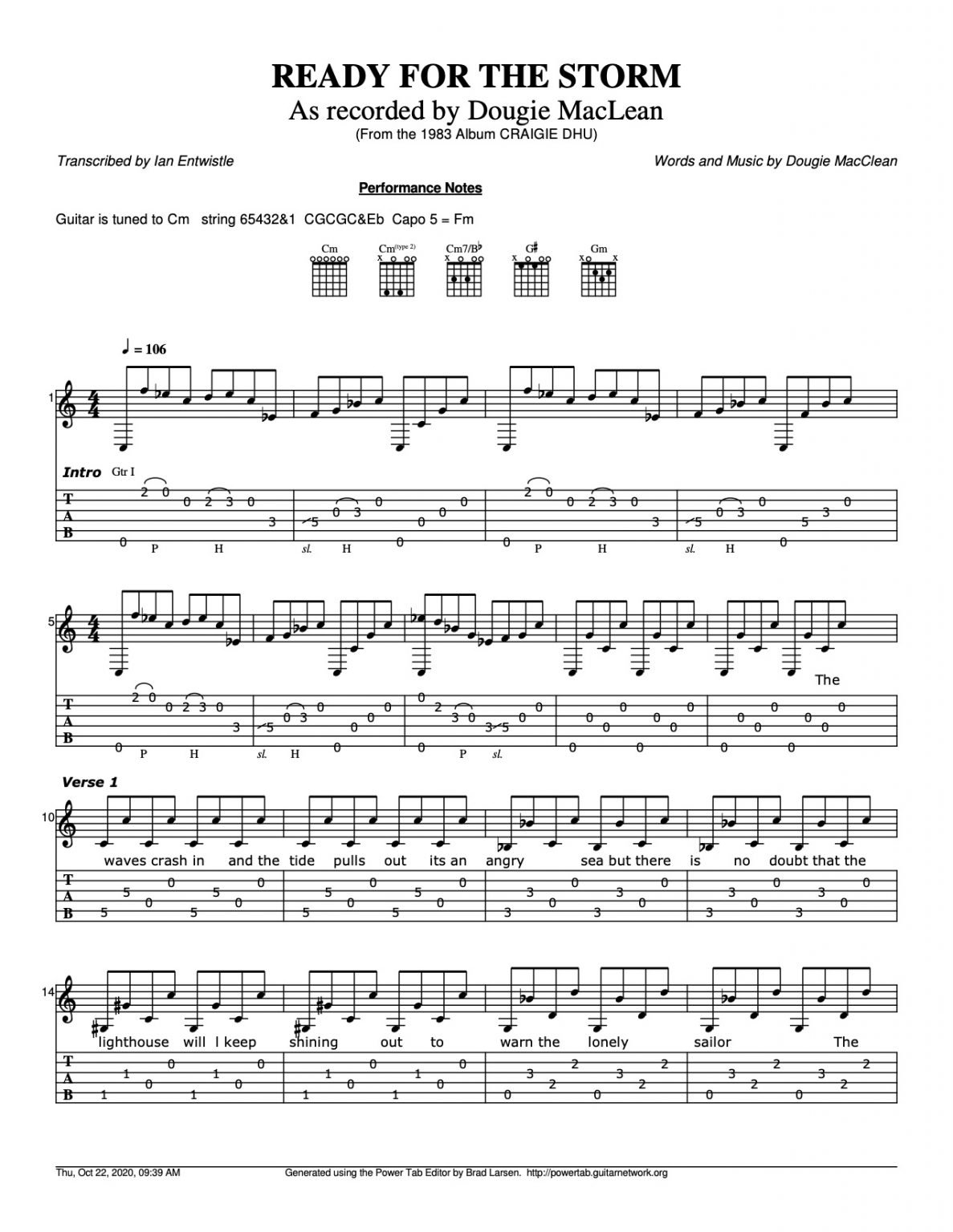 Ready For The Storm (Dougie MacLean) guitar tab - Ian Entwistle